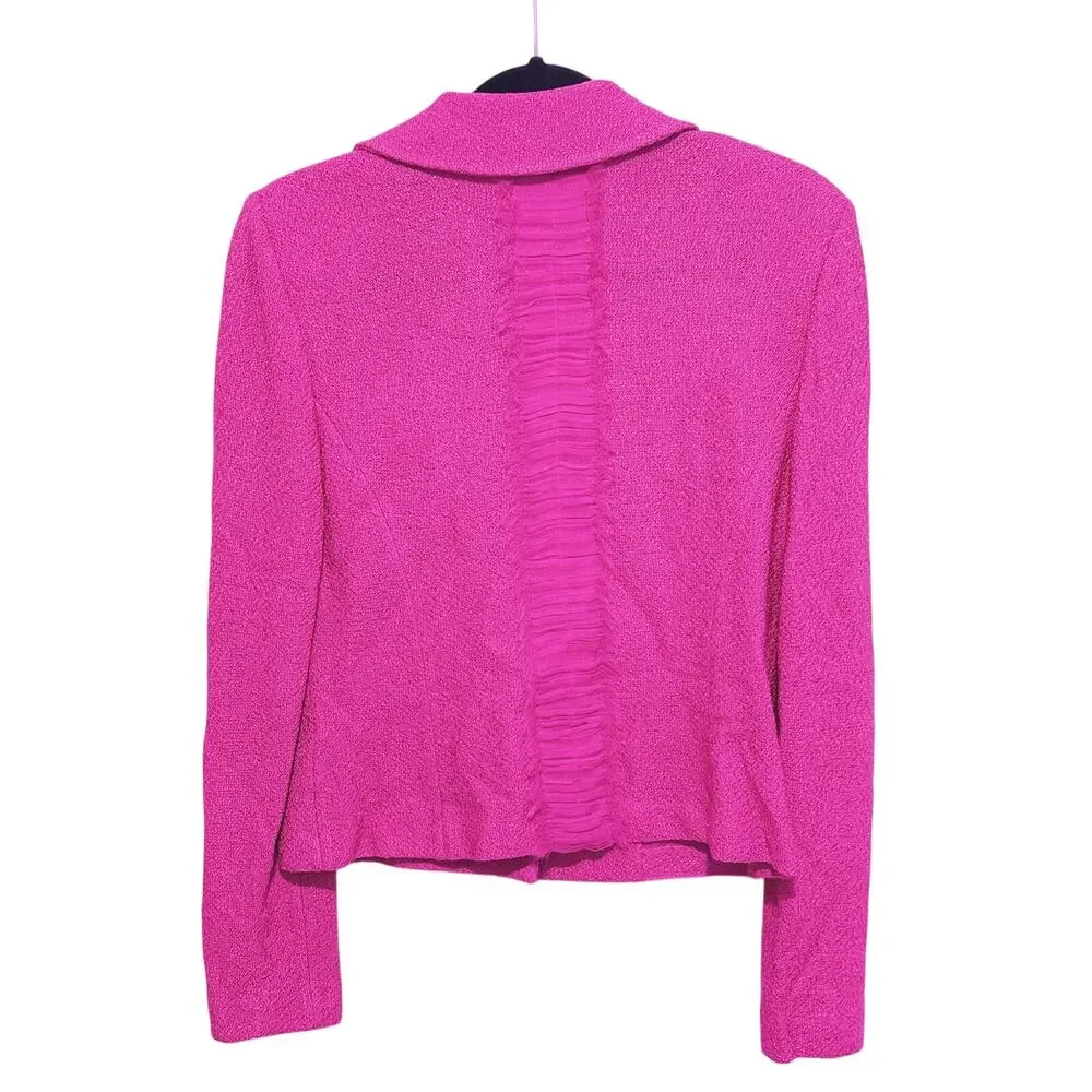 St. John Silk Wool Boucle Knit Single Button Blazer Jacket S/M Pink Preppy